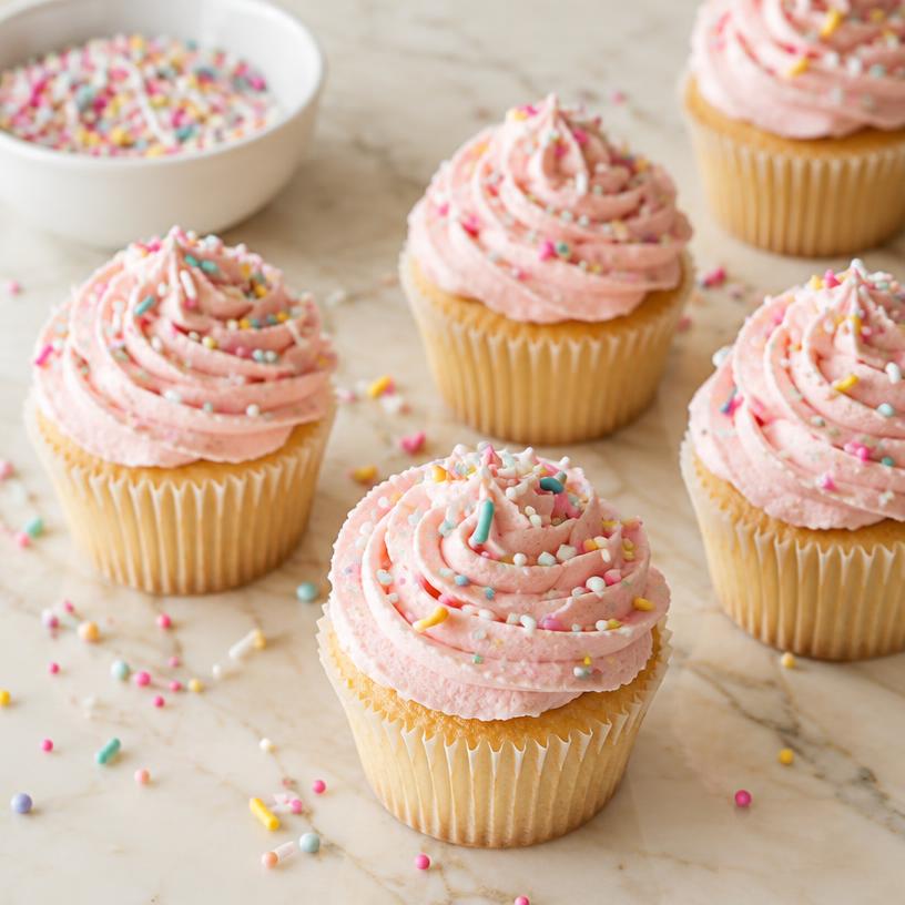 Pink frosted cupcakes